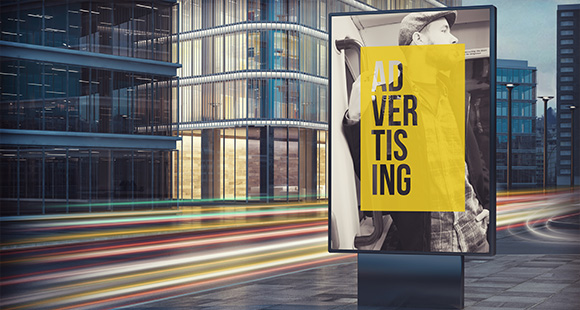 advertising billboard in urban setting modern buildings street lights with motion blur for effective 2 advertising strategies